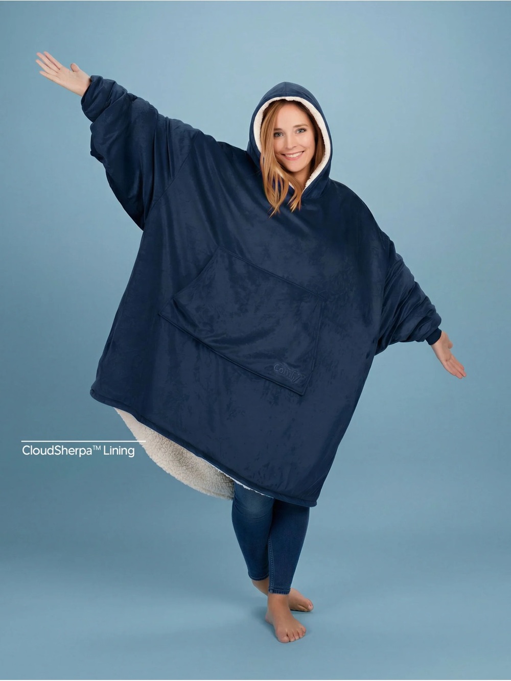 ORIGINAL THE COMFY: Used Oversized Navy Sherpa-Lined Wearable Blanket Hoodie